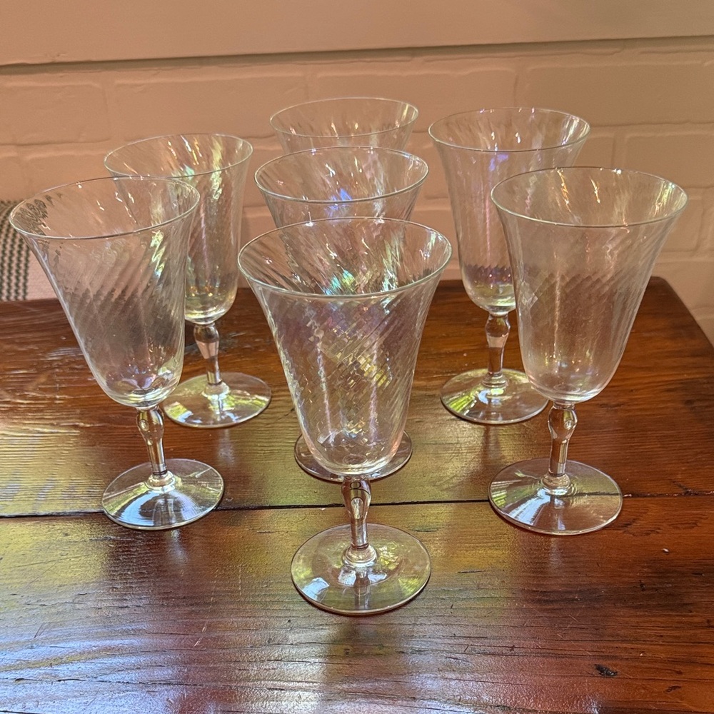 7 Vintage Iridescent Glass Wine Glasses